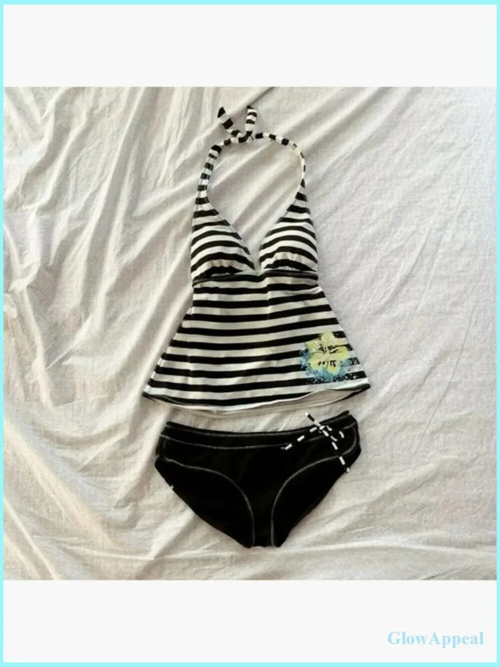 Y2K Striped Halter Neck Bikini Set - 2 Piece Swimsuit with Adjustable Straps